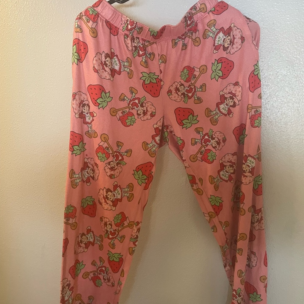 Pink Strawberry Print Pajama Pants